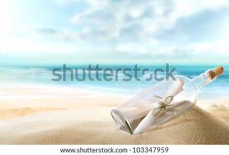 bottle with a message Royalty-Free Stock Photo #103347959