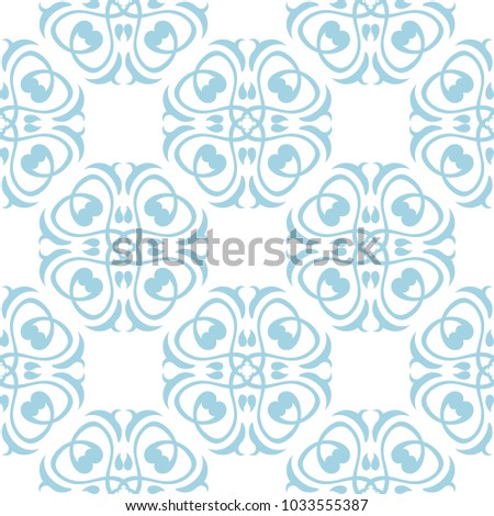 Blue floral ornament on white background. Seamless pattern for textile and wallpapers