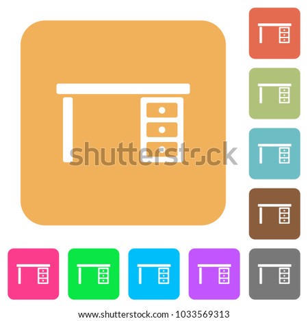 Drawer desk flat icons on rounded square vivid color backgrounds.