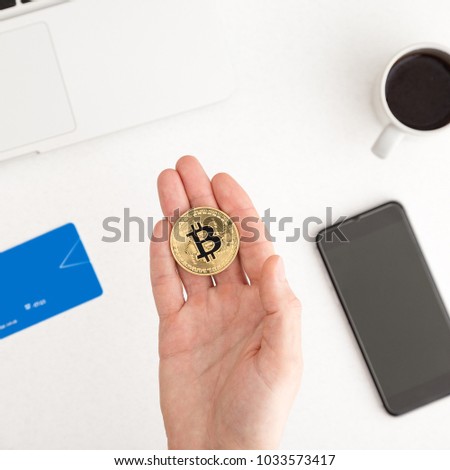 Holding bitcoin. Cryptocurrency payment using credit card. HODL!