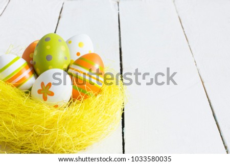 Easter eggs on wooden background 

