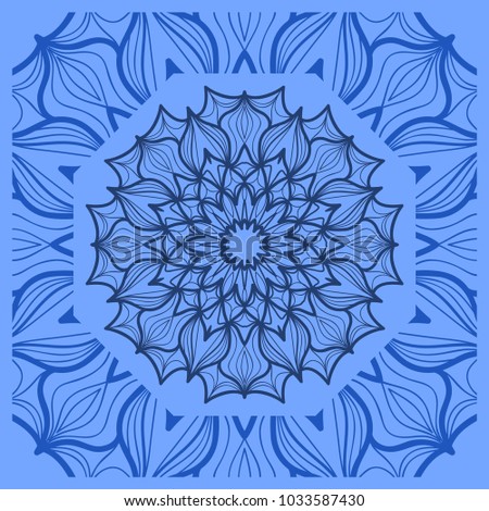Blue color Floral paisley pattern. Ethnic ornament for boho bedroom textile, silk scarf print. vector