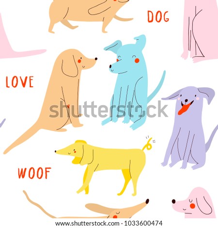 Super cute seamless pattern with Dogs. Vector texture with fun cute dogs. 