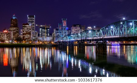 Night view of Portland downtown skyline