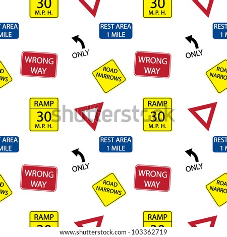 Vector background with  road signs, seamless pattern
