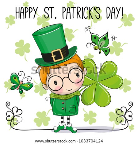 St Patricks greeting card with cute cartoon leprechaun