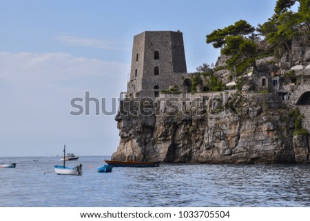Stone tower over the sea on the Amalfi coast