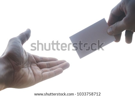 White background, do the editing. Handle business cards and the hands are going to get a business card.