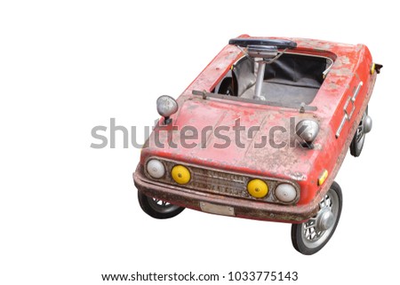 di cut Ancient red children is car on white background,object,transportation,copy space