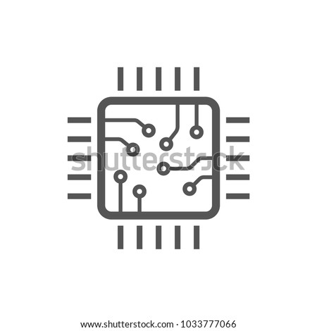 Microchip line icon. CPU, Central processing unit, computer processor, chip symbol in circle. Abstract technology logo. Simple round icon isolated on black background. Creative modern vector logo Royalty-Free Stock Photo #1033777066