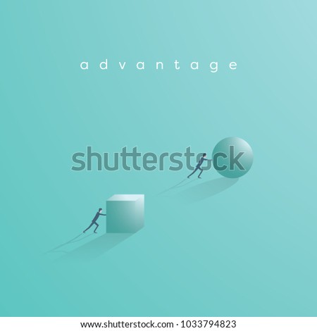 Business advantage and competition vector concept. Businessman pushing ball and cube. Eps10 vector illustration. Royalty-Free Stock Photo #1033794823