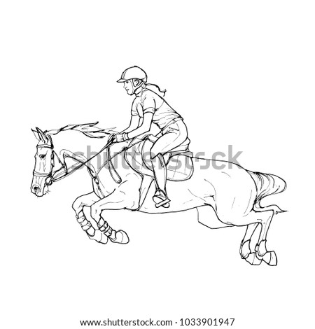 Female rider - jumping horse outline black and white