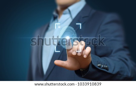 Fingerprint scan provides security access with biometrics identification. Business Technology Safety Internet Concept. Royalty-Free Stock Photo #1033910839