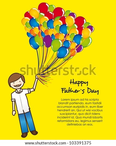 father cartoon with balloons over yellow background. vector