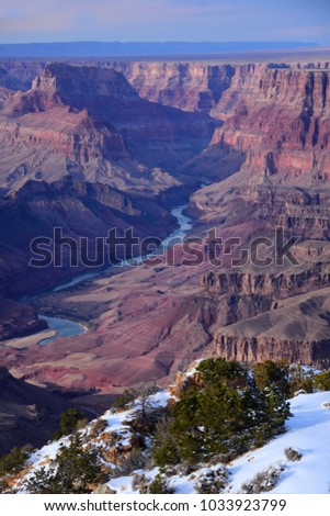 overlooking the expansive south rim of the grand canyon from desert view in spring in grand canyon national park,  in arizona Royalty-Free Stock Photo #1033923799