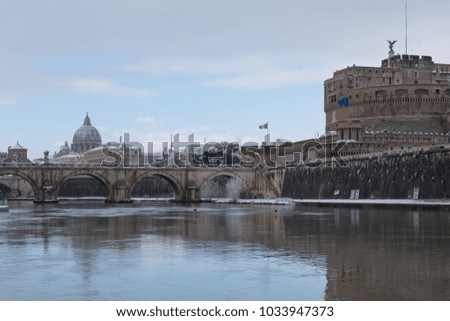 Snow in Rome 26 February 2018 - Vatican city Saint Peter and Castel Sant'angelo , Italy 