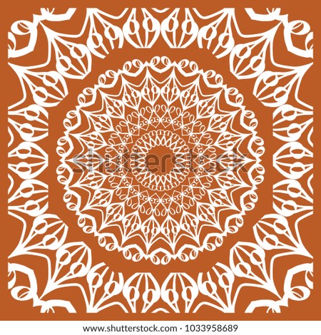Design of the Silk Shawl Print with Geometric Flower Pattern. For Print Bandana, Shawl, Carpet. Vector illustration.