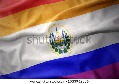 waving el salvador colorful rainbow gay pride flag banner