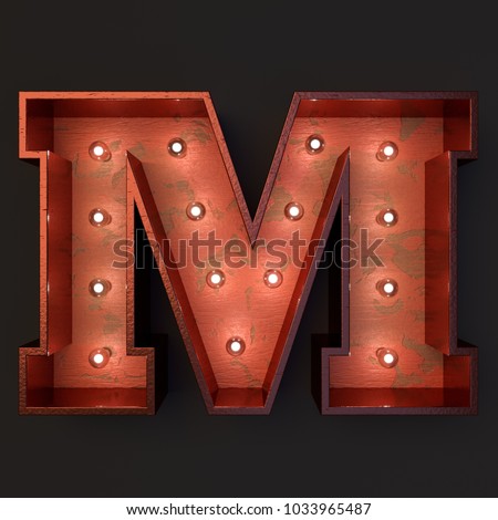 Illuminated marquee light bulb letter M