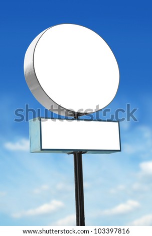 blank white sign board against blue sky