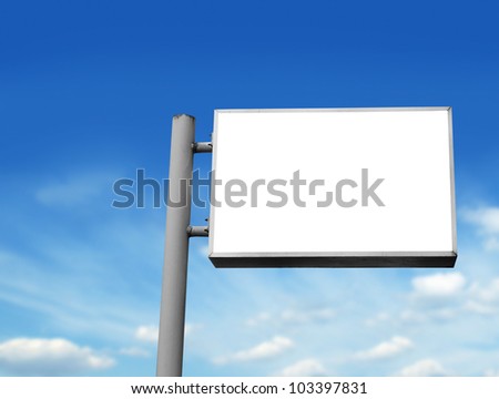 blank white sign board in blue sky background