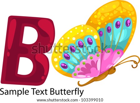 illustration isolated ALPHABET LETTER  B-Butterfly.vector