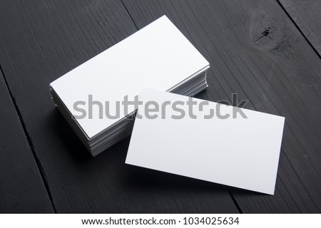 Business cards Mockup on color background. Flat Lay. copy space for text Royalty-Free Stock Photo #1034025634