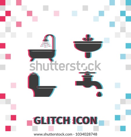 Bathroom equipment  glitch effect vector icon.