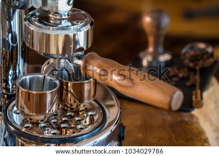 High End Espresso Machine Closeup - Barista at home