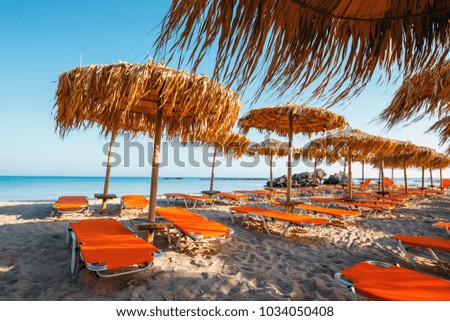 Umbrellas on the Elafonissi beach on Crete Island, Greece