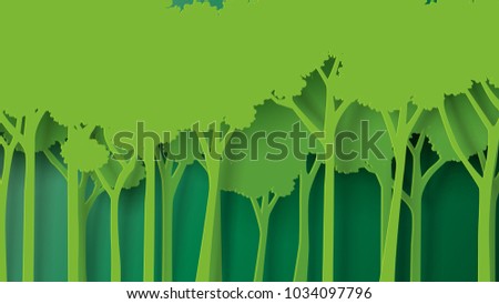 Eco green nature forest background template.Forest plantation with ecology and environment conservation creative idea concept paper art style.Vector illustration.