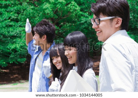 Japanese students to the clean-up activities