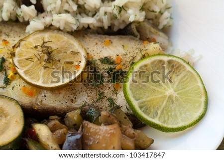 Fish with rice and eggplant