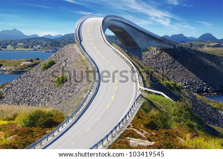 Picturesque Norway sea landscape with bridge. Atlanterhavsvegen Royalty-Free Stock Photo #103419545