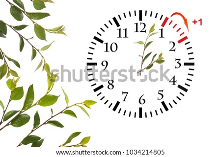 Daylight Saving Time. DST. Wall Clock going to winter time. Turn time forward. Abstract photo of changing time at spring. Royalty-Free Stock Photo #1034214805
