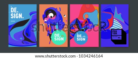 Abstract colorful collage poster design template. Cool geometric and fluid cover design. Blue, yellow, red, orange, pink and green. Vector banner poster template in Eps10.