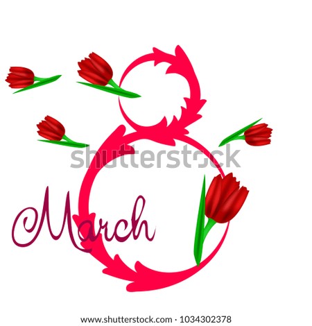 Greeting card for March 8. International Women's Day. Tulip, fresh flowers, abstraction, vector illustration.