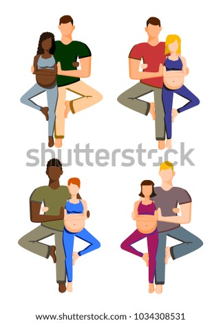 pregnant women and their partners doing yoga together.  preparing for childbirth