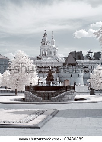 Infrared photo. Streets and area in the Moscow city