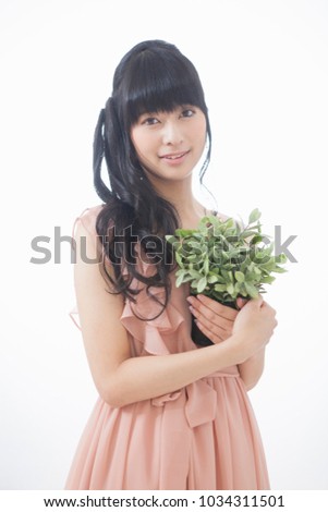 Japanese women with houseplant