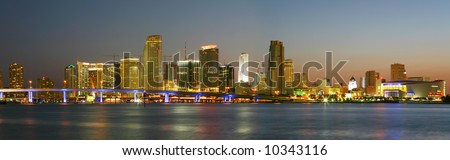 High Resolution Panorama, Famous Night Scene - Downtown Miami Florida