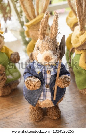 Easter Bunny handmade from hay materials. at the gift shop store for decorate and celebrate on Easter Day.