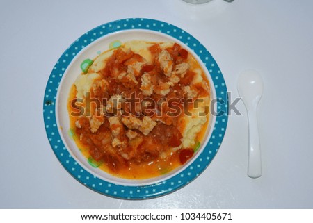 Dish from turkey for baby food in a nice plate
