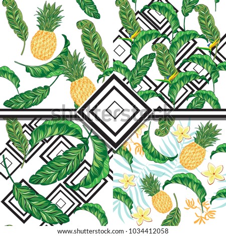 Tropical leaves seamless pattern collection on a white background