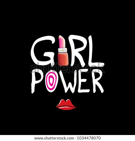 vector girl power label or sticker with calligraphic text isolated on black background. woman feminism concept illustration or poster with slogan.
