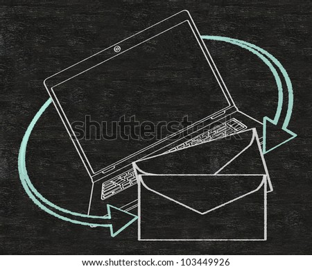 e mail and computer written on blackboard background, high resolution, easy to use.