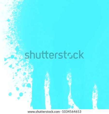 bright blue watercolor spilled paint pattern with flat running color areas and little splatters, vector illustration