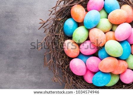 Easter colored eggs on the vintage background.