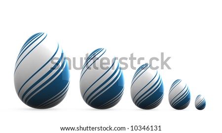 five easter eggs - big & little - isolated on white background