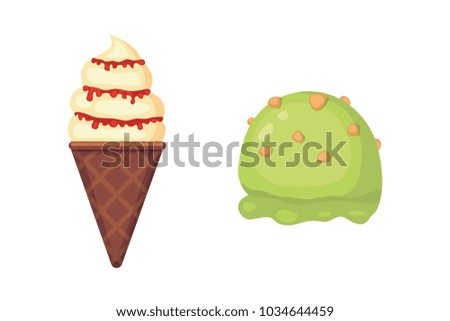Collection of cartoon ice cream illustrations. Summer food.